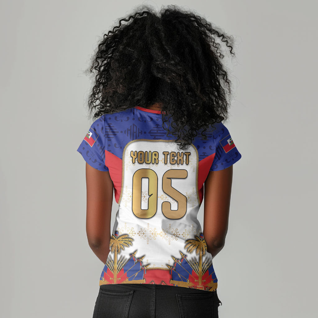 Custom Haiti Nan Mondyal 2026 Women V-Neck T-Shirt Road To Glory