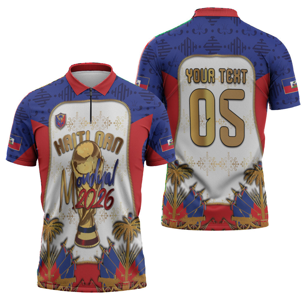 Custom Haiti Nan Mondyal 2026 Zipper Polo Shirt Road To Glory
