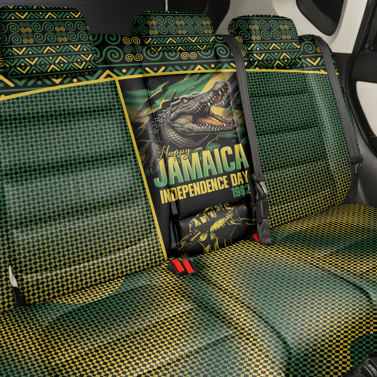 Jamaica Independence Day Back Car Seat Cover Crocodile Broken Chain Freedom
