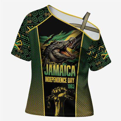 Jamaica Independence Day Cross Shoulder Shirt Crocodile Broken Chain Freedom
