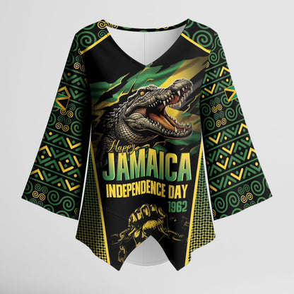 Jamaica Independence Day Kimono Sleeve Blouse Crocodile Broken Chain Freedom