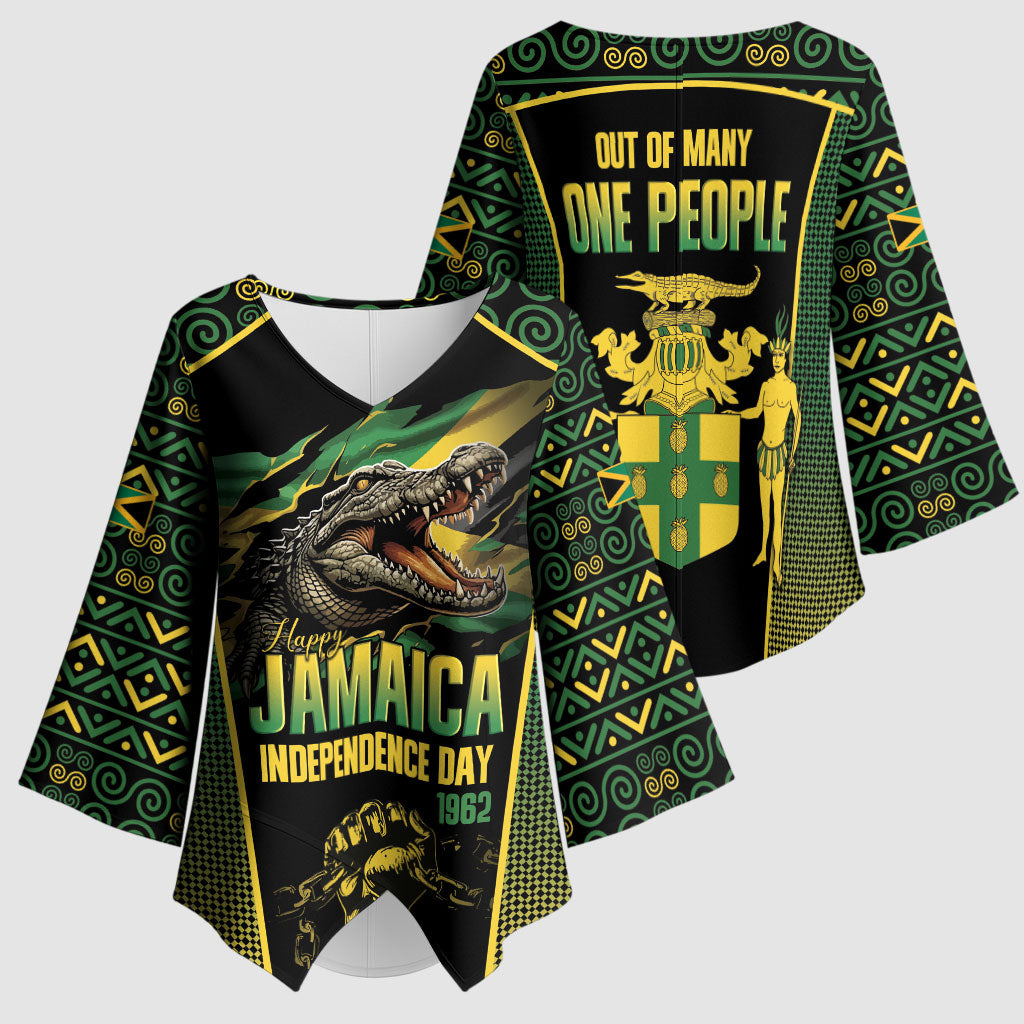 Jamaica Independence Day Kimono Sleeve Blouse Crocodile Broken Chain Freedom
