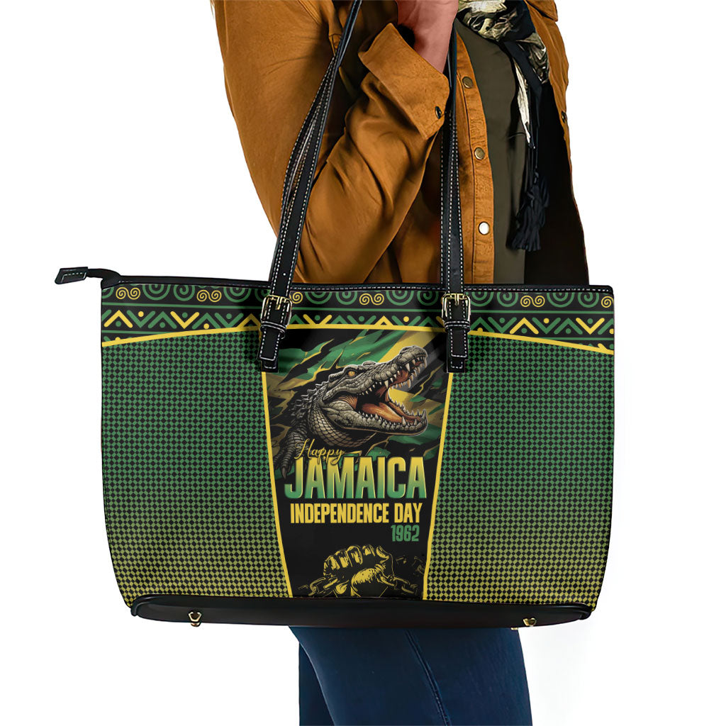 Jamaica Independence Day Leather Tote Bag Crocodile Broken Chain Freedom
