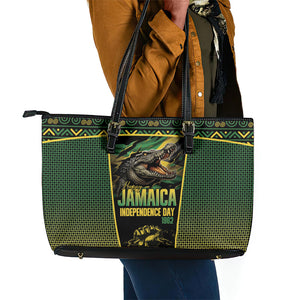 Jamaica Independence Day Leather Tote Bag Crocodile Broken Chain Freedom