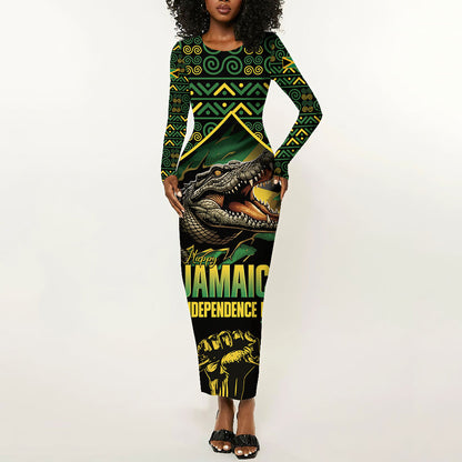 Jamaica Independence Day Long Sleeve Bodycon Dress Crocodile Broken Chain Freedom