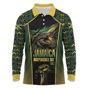 Jamaica Independence Day Long Sleeve Polo Shirt Crocodile Broken Chain Freedom