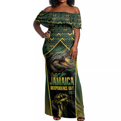 Jamaica Independence Day Off Shoulder Maxi Dress Crocodile Broken Chain Freedom