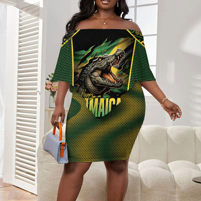 Jamaica Independence Day Off Shoulder Short Dress Crocodile Broken Chain Freedom