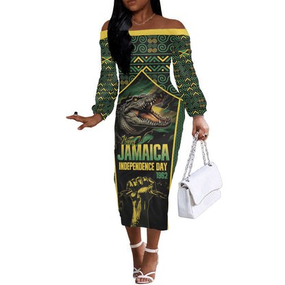Jamaica Independence Day Off The Shoulder Long Sleeve Dress Crocodile Broken Chain Freedom