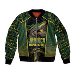 Jamaica Independence Day Sleeve Zip Bomber Jacket Crocodile Broken Chain Freedom