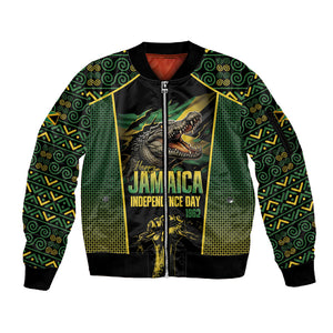 Jamaica Independence Day Sleeve Zip Bomber Jacket Crocodile Broken Chain Freedom