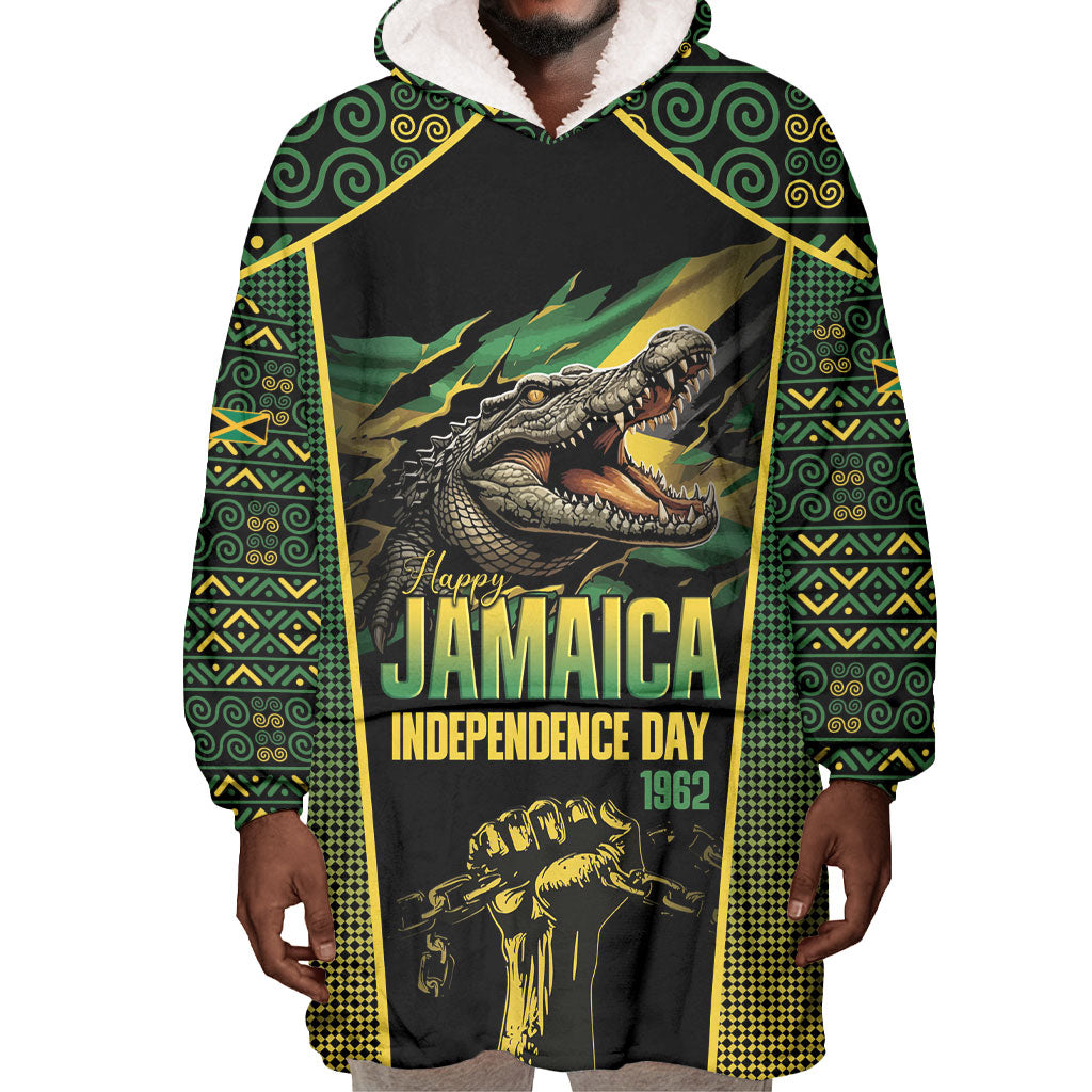 Jamaica Independence Day Wearable Blanket Hoodie Crocodile Broken Chain Freedom