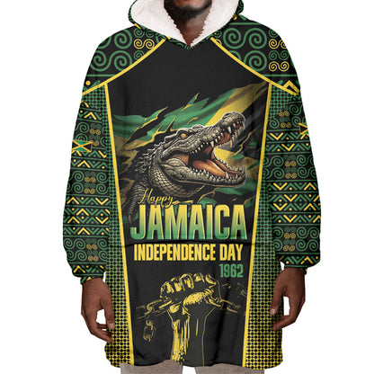 Jamaica Independence Day Wearable Blanket Hoodie Crocodile Broken Chain Freedom