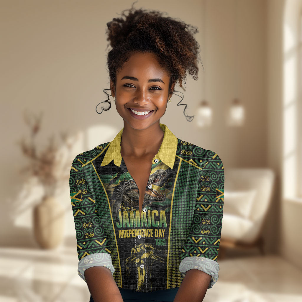 Jamaica Independence Day Women Casual Shirt Crocodile Broken Chain Freedom