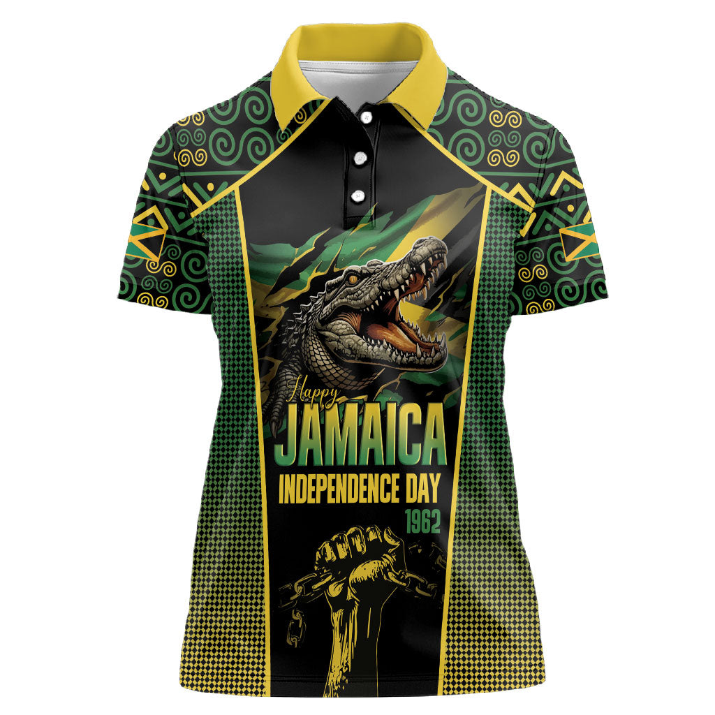 Jamaica Independence Day Women Polo Shirt Crocodile Broken Chain Freedom