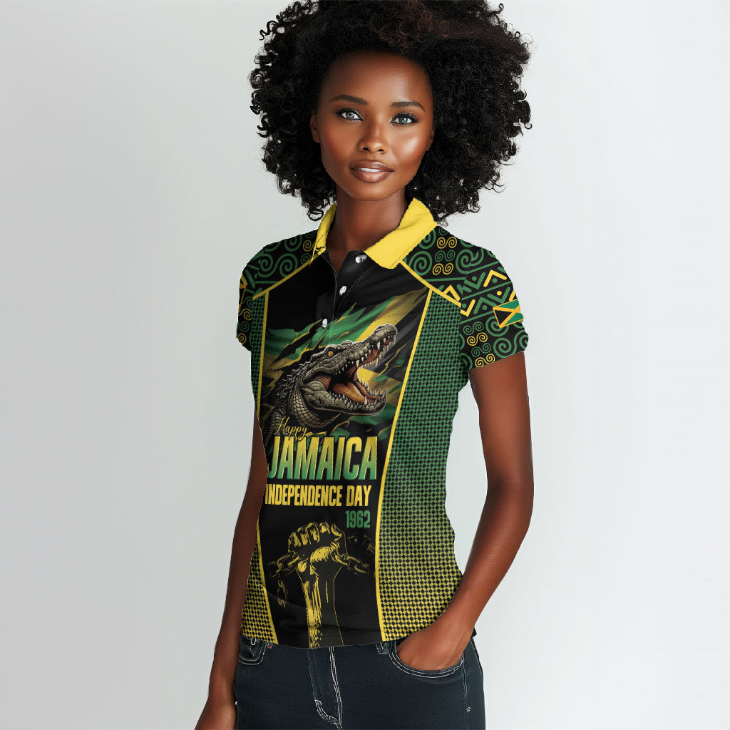 Jamaica Independence Day Women Polo Shirt Crocodile Broken Chain Freedom