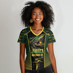 Jamaica Independence Day Women V-Neck T-Shirt Crocodile Broken Chain Freedom