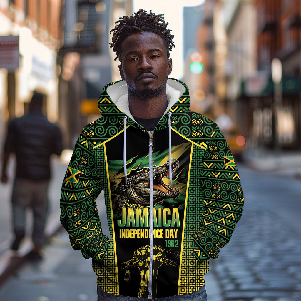 Jamaica Independence Day Zip Hoodie Crocodile Broken Chain Freedom