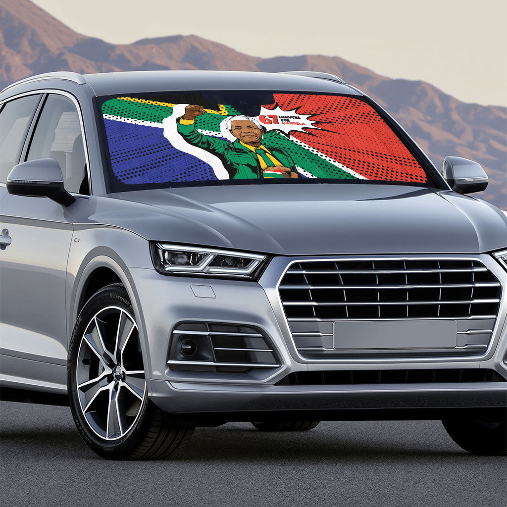 Nelson Mandela Birthday Auto Sun Shade 67 Minutes South Africa Flag Comic