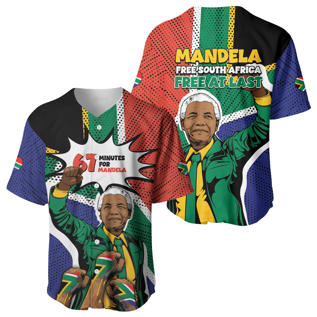 Nelson Mandela Birthday Baseball Jersey 67 Minutes South Africa Flag Comic