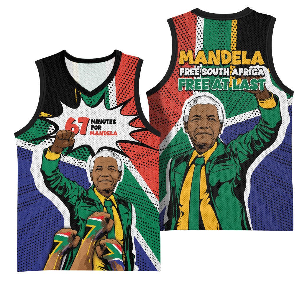 Nelson Mandela Birthday Basketball Jersey 67 Minutes South Africa Flag Comic
