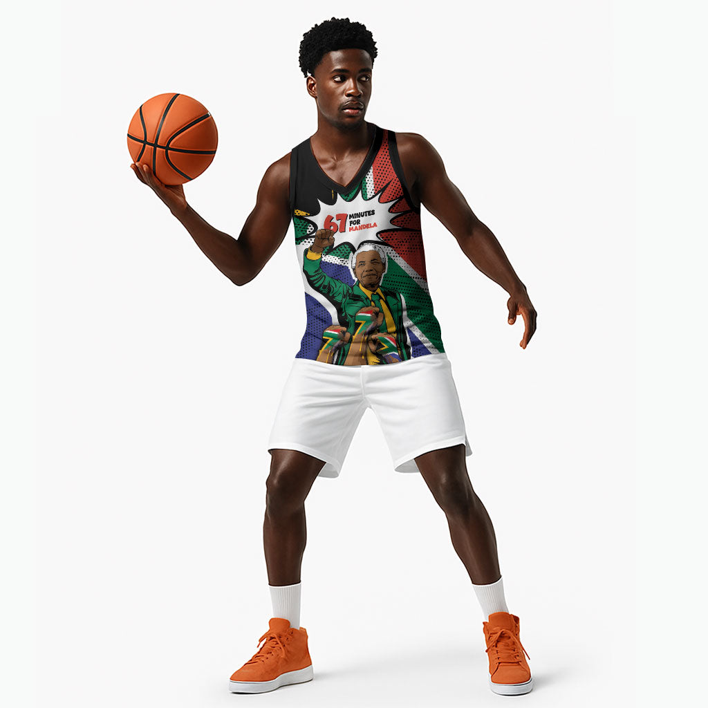 Nelson Mandela Birthday Basketball Jersey 67 Minutes South Africa Flag Comic