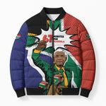 Nelson Mandela Birthday Bomber Puffer Jacket 67 Minutes South Africa Flag Comic