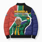 Nelson Mandela Birthday Bomber Puffer Jacket 67 Minutes South Africa Flag Comic