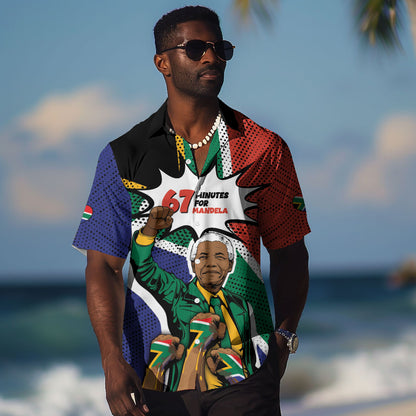 Nelson Mandela Birthday Hawaiian Shirt 67 Minutes South Africa Flag Comic