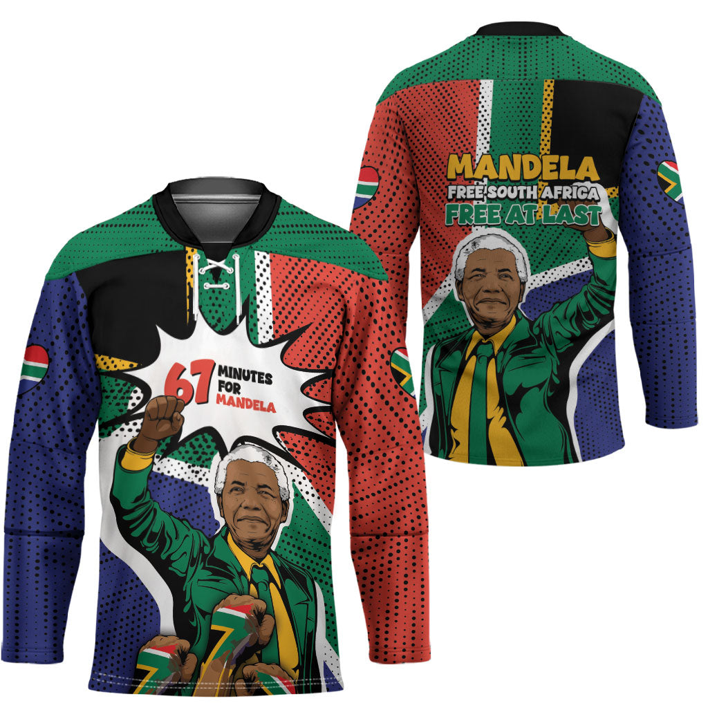 Nelson Mandela Birthday Hockey Jersey 67 Minutes South Africa Flag Comic