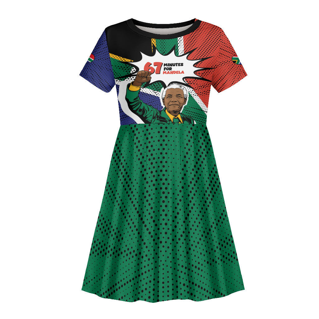 Nelson Mandela Birthday Kid Short Sleeve Dress 67 Minutes South Africa Flag Comic