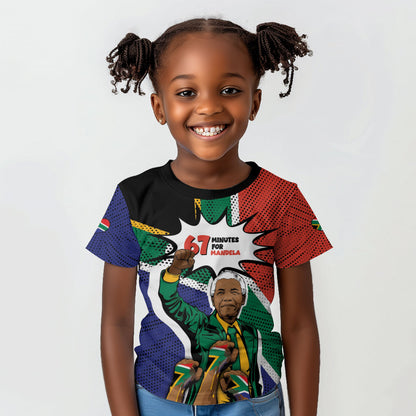 Nelson Mandela Birthday Kid T shirt 67 Minutes South Africa Flag Comic