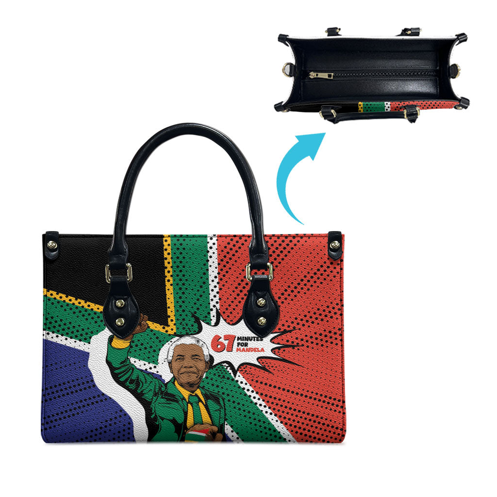 Nelson Mandela Birthday Leather Bag 67 Minutes South Africa Flag Comic