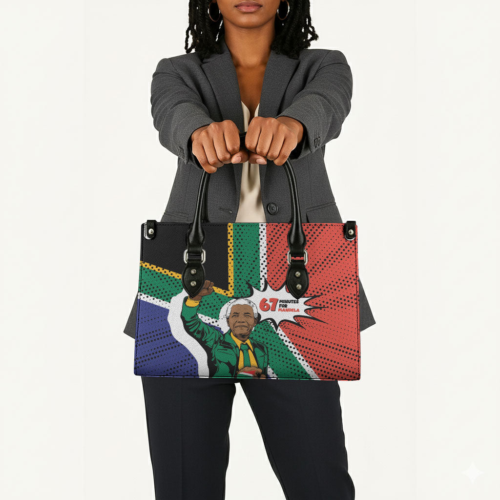 Nelson Mandela Birthday Leather Bag 67 Minutes South Africa Flag Comic