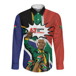 Nelson Mandela Birthday Long Sleeve Button Shirt 67 Minutes South Africa Flag Comic