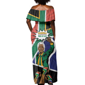 Nelson Mandela Birthday Off Shoulder Maxi Dress 67 Minutes South Africa Flag Comic