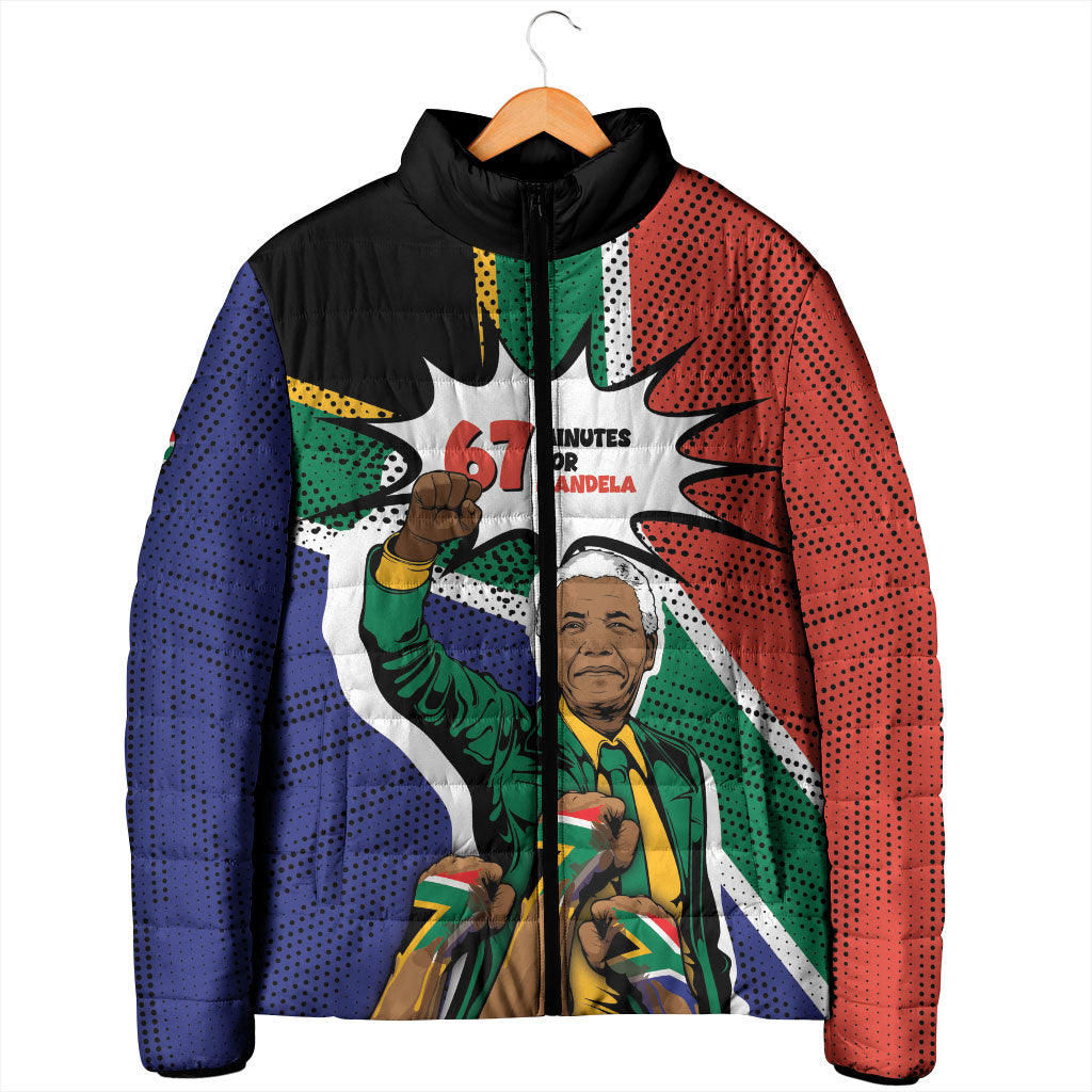 Nelson Mandela Birthday Padded Jacket 67 Minutes South Africa Flag Comic
