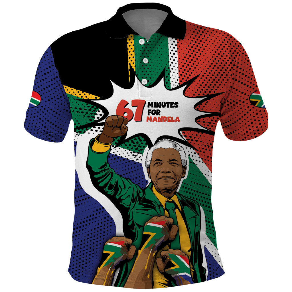 Nelson Mandela Birthday Polo Shirt 67 Minutes South Africa Flag Comic