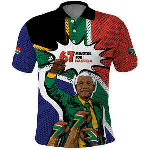 Nelson Mandela Birthday Polo Shirt 67 Minutes South Africa Flag Comic