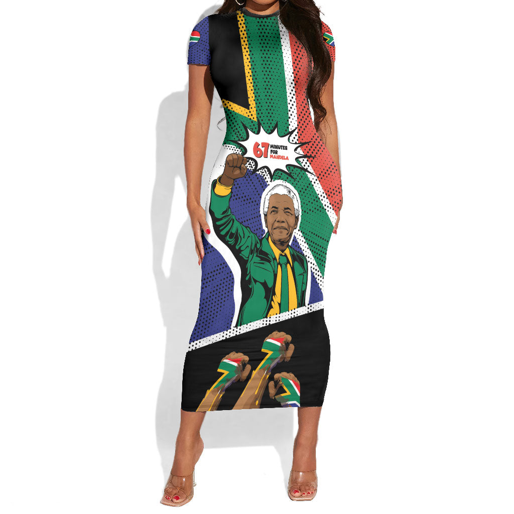 Nelson Mandela Birthday Short Sleeve Bodycon Dress 67 Minutes South Africa Flag Comic
