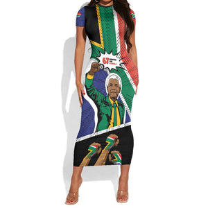 Nelson Mandela Birthday Short Sleeve Bodycon Dress 67 Minutes South Africa Flag Comic