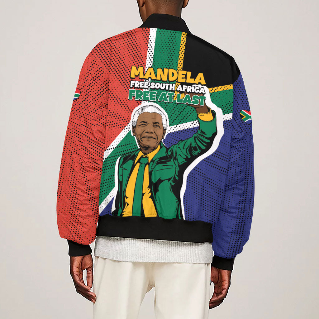 Nelson Mandela Birthday Sleeve Zip Bomber Jacket 67 Minutes South Africa Flag Comic