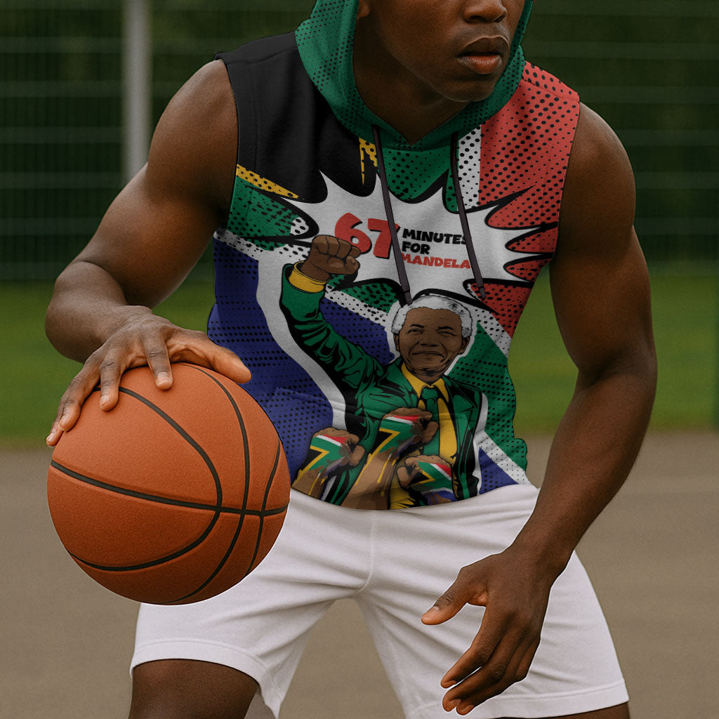 Nelson Mandela Birthday Sleeveless Hoodie 67 Minutes South Africa Flag Comic