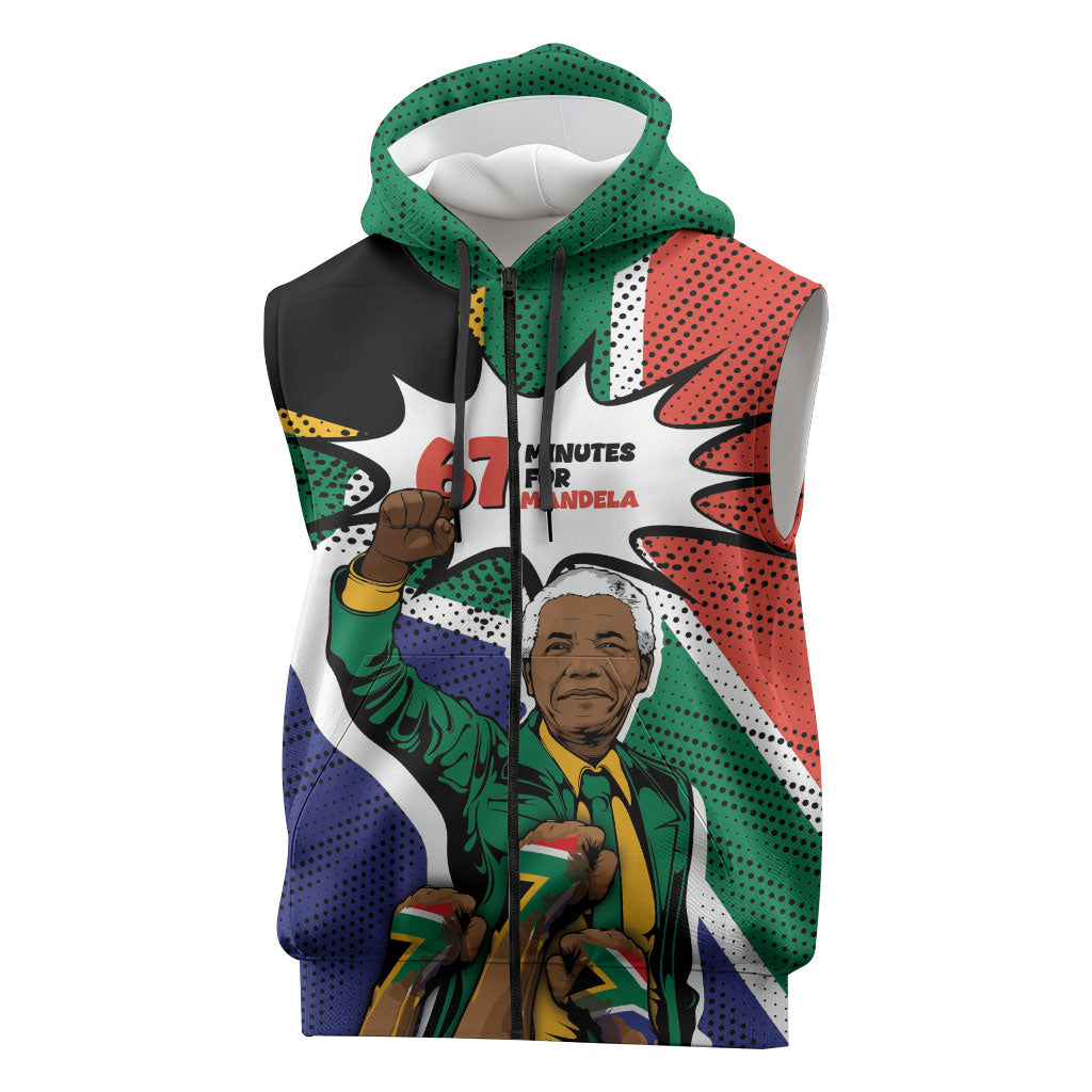 Nelson Mandela Birthday Sleeveless Zip Hoodie 67 Minutes South Africa Flag Comic