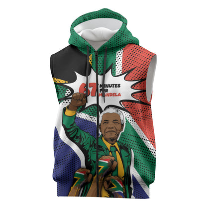 Nelson Mandela Birthday Sleeveless Zip Hoodie 67 Minutes South Africa Flag Comic