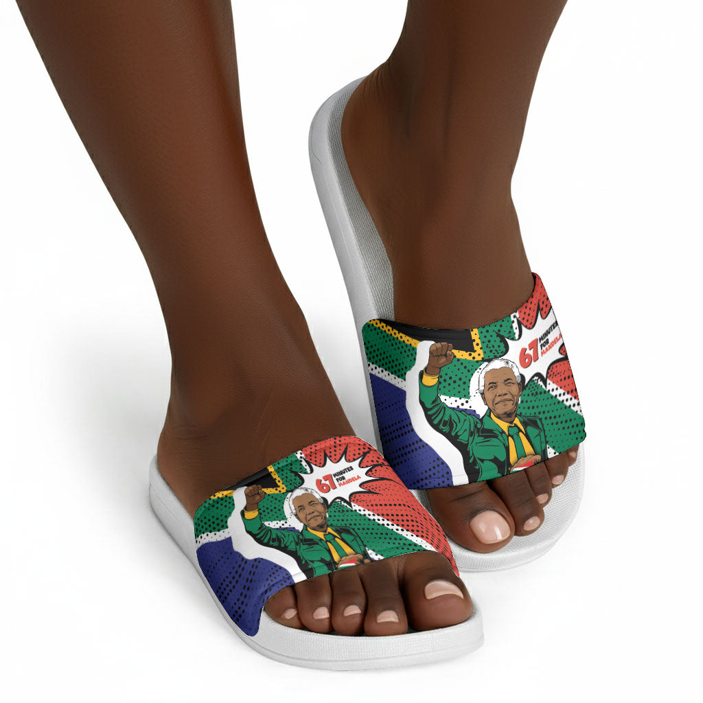 Nelson Mandela Birthday Slide Sandals 67 Minutes South Africa Flag Comic