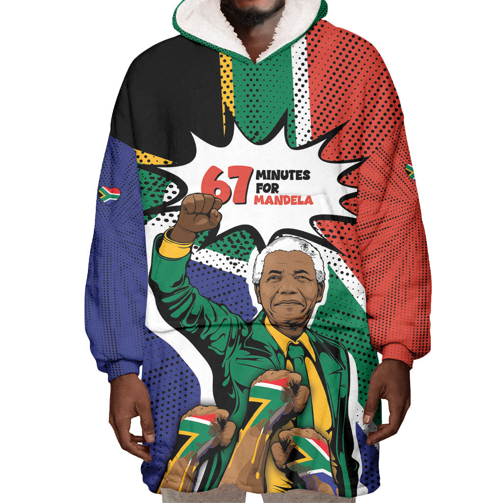 Nelson Mandela Birthday Wearable Blanket Hoodie 67 Minutes South Africa Flag Comic