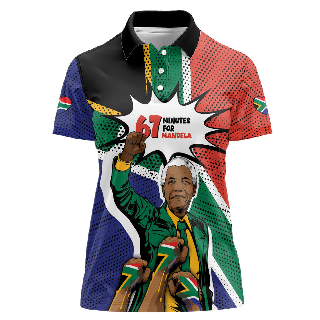 Nelson Mandela Birthday Women Polo Shirt 67 Minutes South Africa Flag Comic