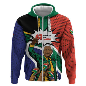 Nelson Mandela Birthday Zip Hoodie 67 Minutes South Africa Flag Comic