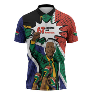 Nelson Mandela Birthday Zipper Polo Shirt 67 Minutes South Africa Flag Comic